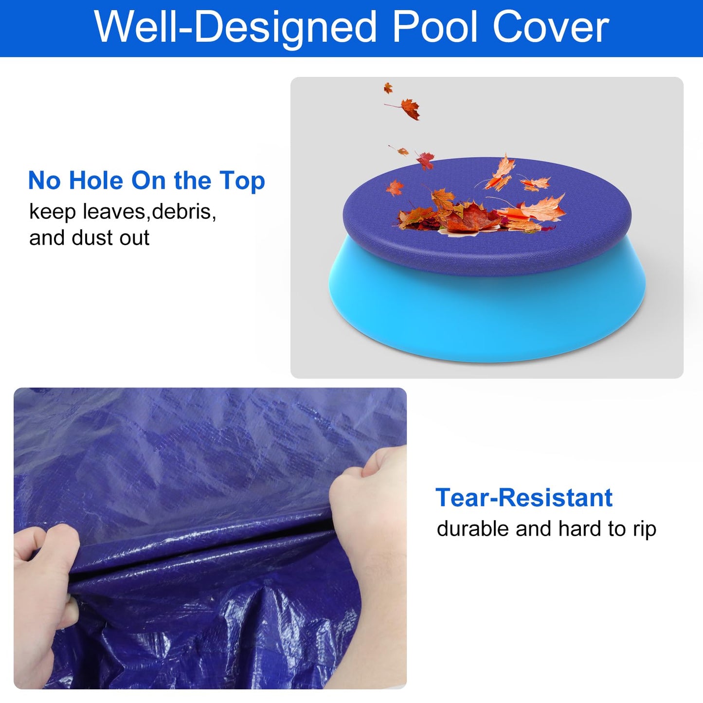 12FT Round Inflatable Pool Cover, Outdoor Swimming Pool Cover for Intex Above Ground Pools with Elastic Band, Waterproof and Dustproof, No Drain Holes, Prevent Leaves, Debris and Dust