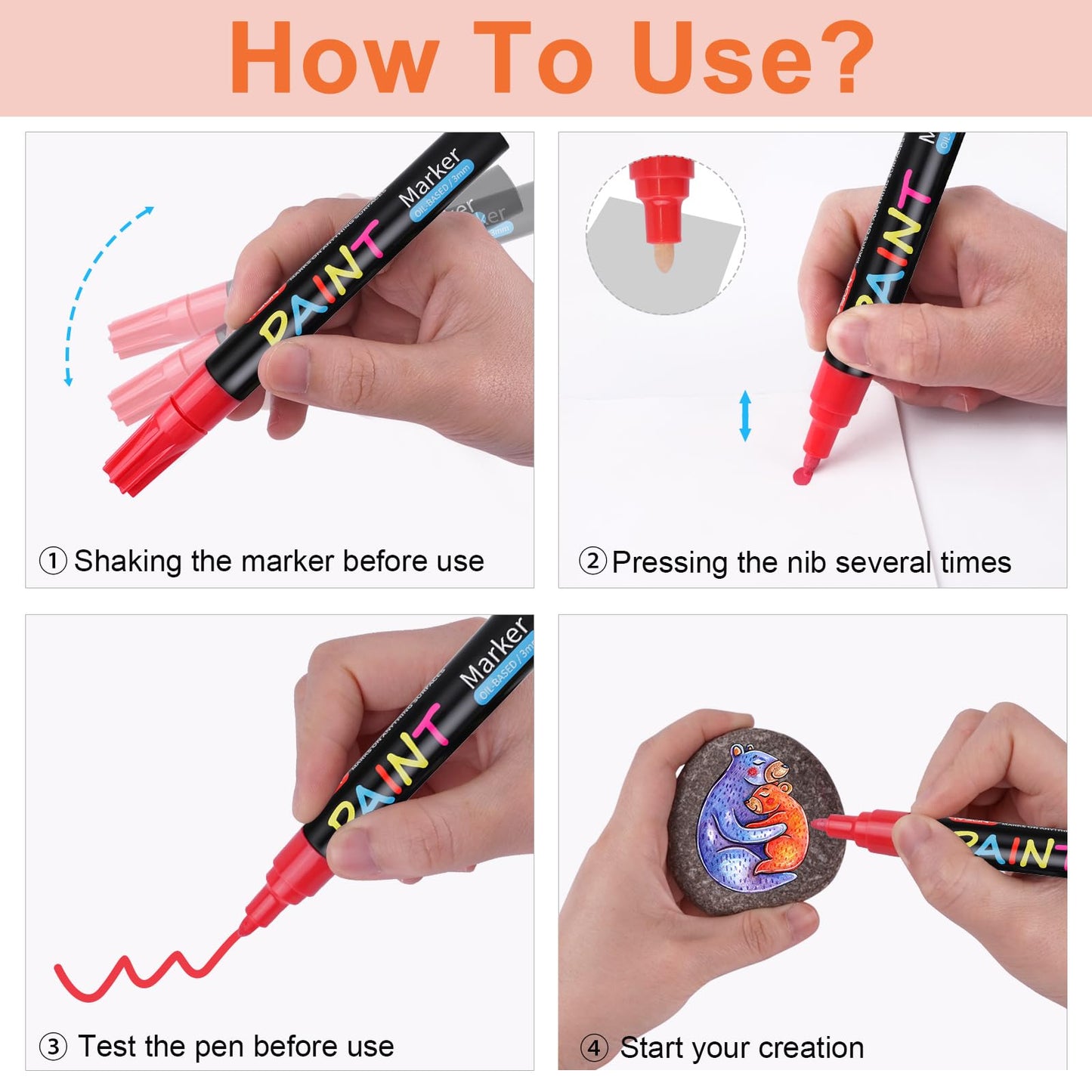 IVSUN Paint Pens Paint Markers, 20 Colors Oil-Based Waterproof Marker Pen Set, Never Fade Quick Dry and Permanent, Works on Rocks Painting, Wood, Fabric, Plastic, Canvas, Glass, Mugs, DIY Craft