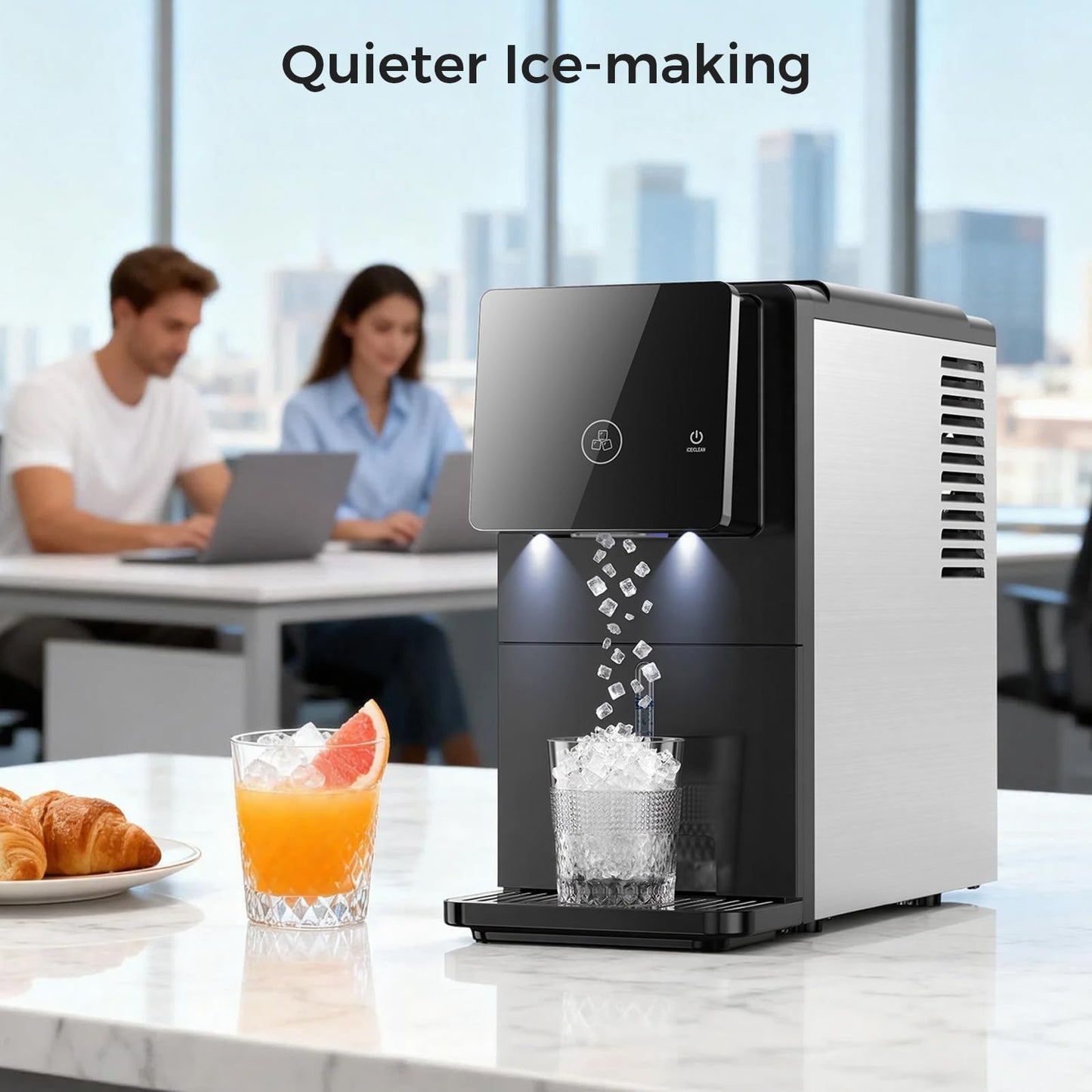 33 lbs/Day Countertop Nugget Ice Maker with Self-Cleaning,Portable Countertop Ice Machine, Auto Lighting, Measured Dispensing，and Ice Full Minder for Home, Kitchen, Office, Black