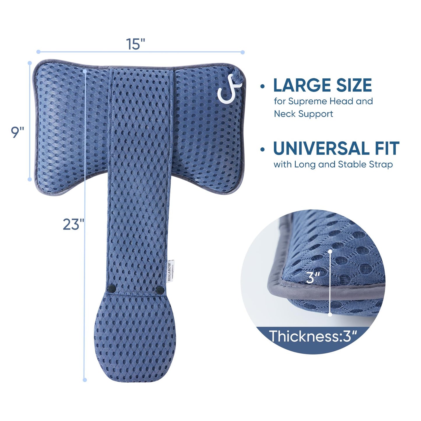 HUGABOW 2-Pack Large Pillows for Hot Tub (Blue), Spa & Chaise Lounge – Universal Headrest & Neck Support Cushion with Removable Weighted Pouch, Long Strap for Height Adjustment & Easy-Dry Hook