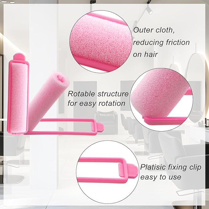 44 Pcs Foam Sponge Hair Rollers Set 0.59 Inch Flexible Hair Styling Sponge Curler Soft Sleeping Hair Curlers and Stainless Steel Rat Tail Comb Pintail for Hairdressing Styling(Pink)