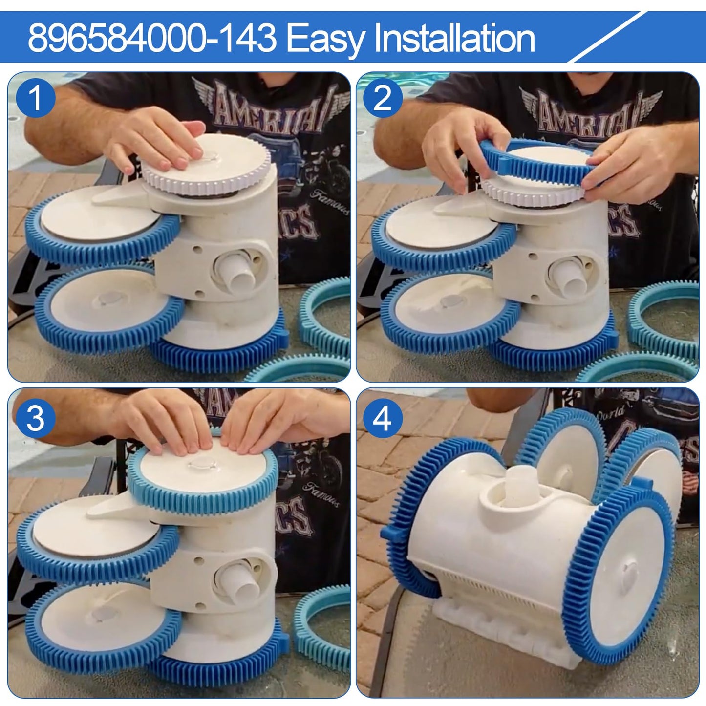 Pool Cleaner Tire Combo Kit for Hayward Pool Vacuums fit for Poolvergnuegen with Super Hump Front 896584000-143 and Rear Tires 896584000-082 Robot Vacuums(2pcs front tires + 2pcs back tires)