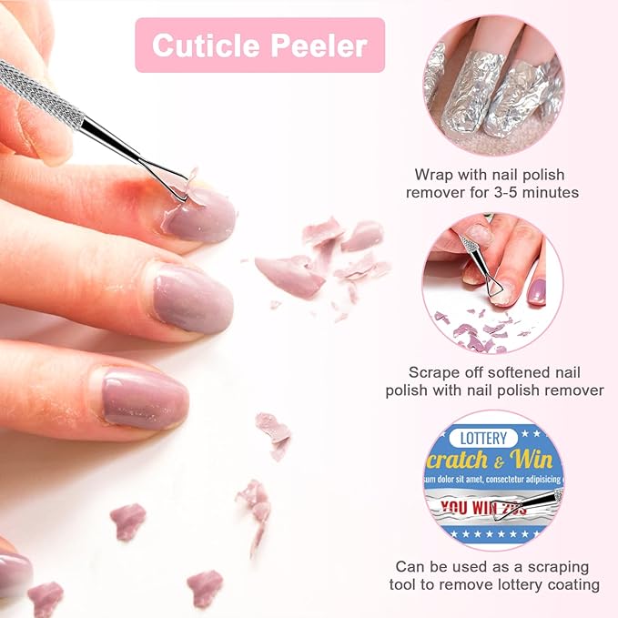 HOFASON 2PCS Cuticle Pushers and Nail Polish Remover, Stainless Triangle Nail Scraper Professional Durable Tool for Gel Removal, Nail Care Polish for Women Home Manicure Pedicure Tools Kit(Silver)