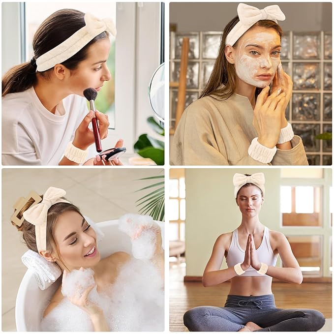 WHAVEL 6PCS Spa Headband and Wristband Set with Hair Clips - Get Ready Headbands Wrist Bands for Washing Face Skincare Headband Makeup Hair Band Trendy Stuff Hair Accessories for Women