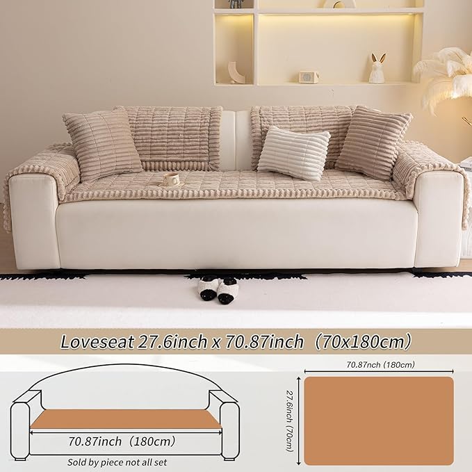 Couch Cover for Dogs Washable,Non Slip Fuzzy Durable Couch Covers for 3 Cushion Sofa Pet Friendly Sofa Cover Dog Thick Soft Slipcovers Protector Couches Mat Bed (Brown, 27.6" x 70.9"/70 x 180cm)