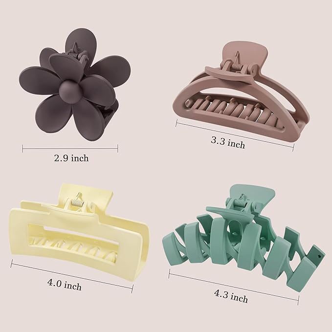 8PCS Hair Clips for Women, Flower Claw Clips for Thick Hair, Non-Slip Hair Accessories with Multi-Styles, Neutral Colors Hair Claw Clips and Variety Pack, Ideal for Girls