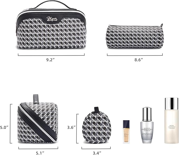 BOYATU Travel Makeup Bag Cosmetic Bags for Women: Large Capacity 3 Pcs Set Make up Bag with Compartments - Waterproof Vegan Leather Toiletry Organizer Bags with Handle (M-76Black)