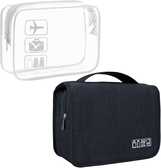 Large Capacity Toiletry Bag Travel Bag with Hanging Hook for Men and Women Waterproof Travel Cosmetic Bag Bathroom Bag,with TSA Approved Zippers Clear Travel Makeup Bag Carry-on