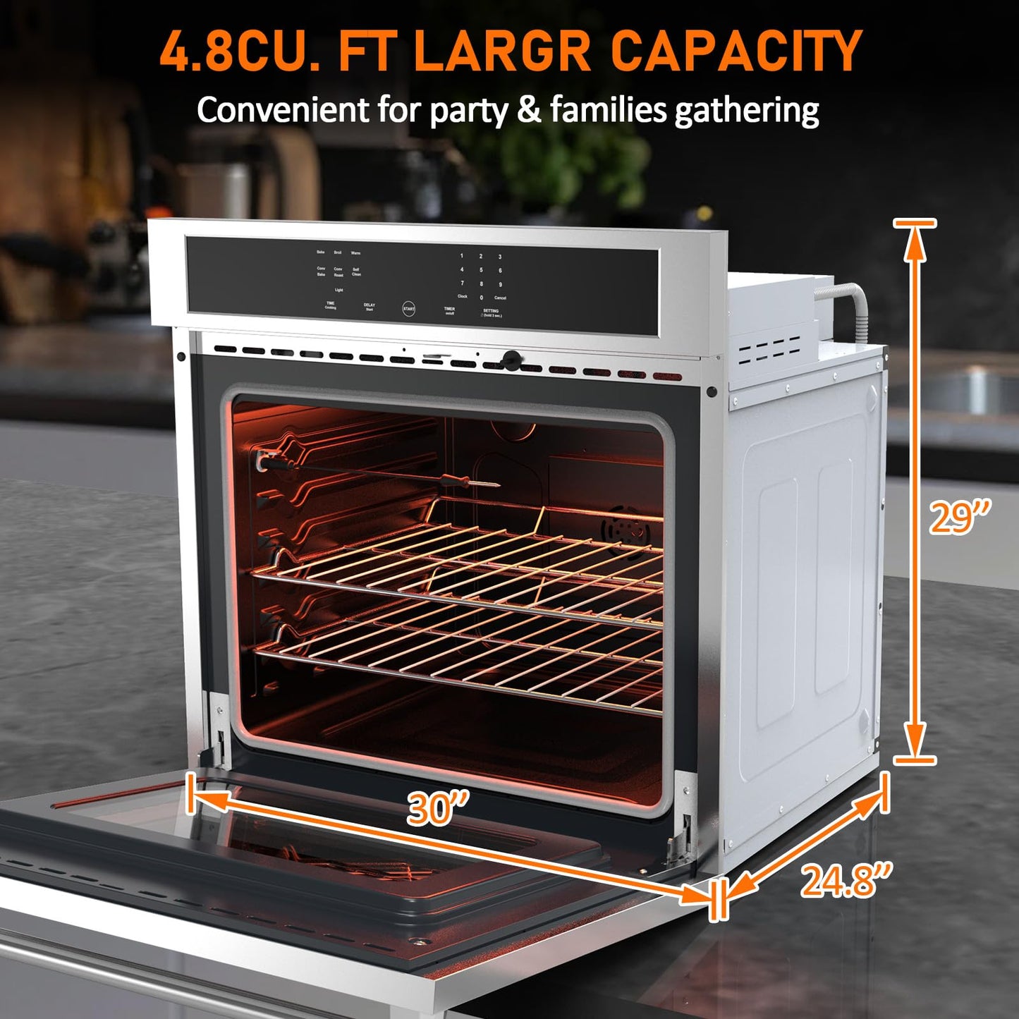 30 Inch Electric Single Wall Oven, Professional True Convection with AirFry and 360° Rotisserie, Spacious Self-Cleaning Cavity in Fingerprint-Resistant Stainless Steel, Silver