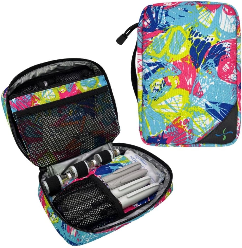 Sugar Medical Insulated Diabetes Organizer | Diabetes Supply Case | Diabetic Care Products | Medical Supplies Travel Bag | Insulin Pen Carrier | Glucose Meter Case (Butterfly)