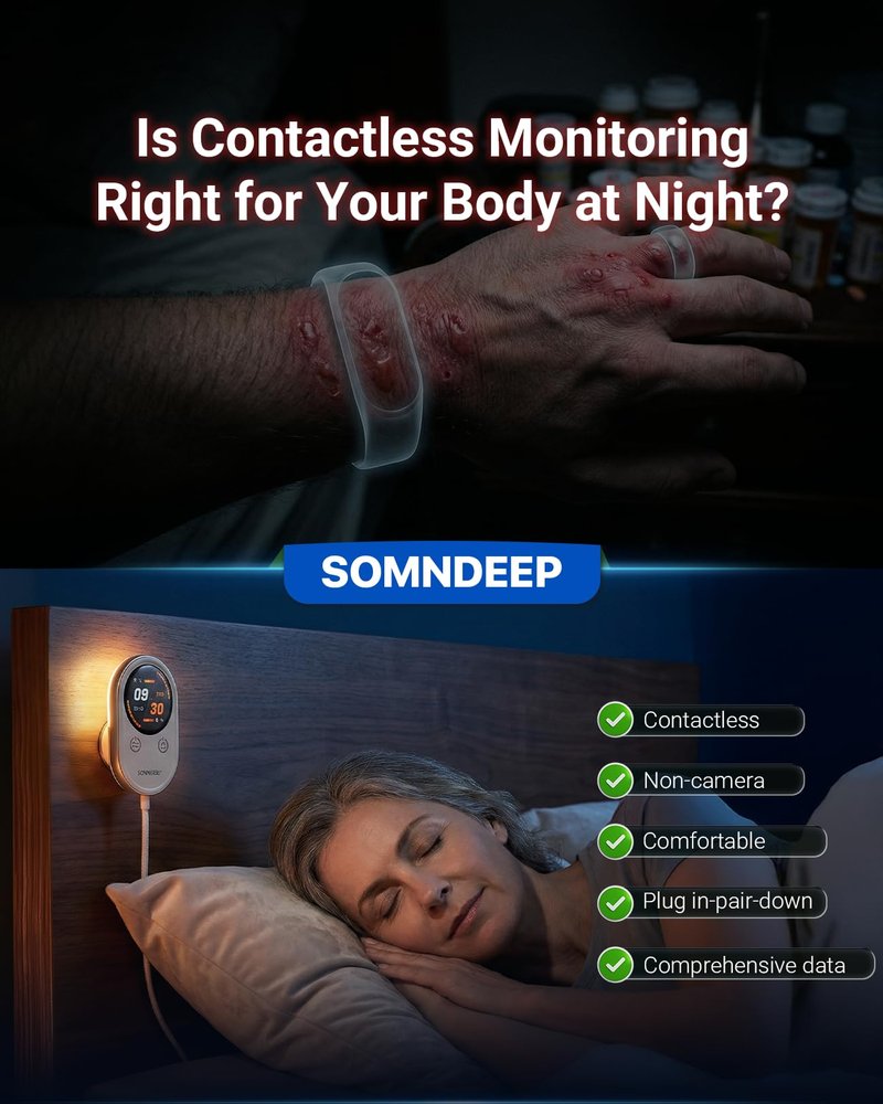 SOMNDEEP Contactless Health Monitor, Bedside Heart Rate & Breathing Monitor, Millimeter-Wave Radar, Precise Data, Medication Tracking, APP Sharing for Seniors or Patients with Chronic Diseases at Home