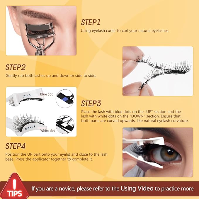 QUEWEL Magnetic Eyelashes 4 Pair Reusable Magnetic Eyelashes with Applicator No Glue Needed Eyelashes Natural Look Lash Clusters Kit Easy to Wear and Remove(4 Pairs-A14)
