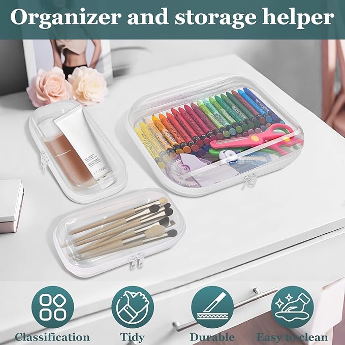 Clear Hard Shell Zipper Cases(3 Packs), Plastic Hard Sided Zippers Pouches Clear Hardshell Pencil Case For Storage, Diaper Bag Organizer Bliss Bins 2*Small/1*Medium