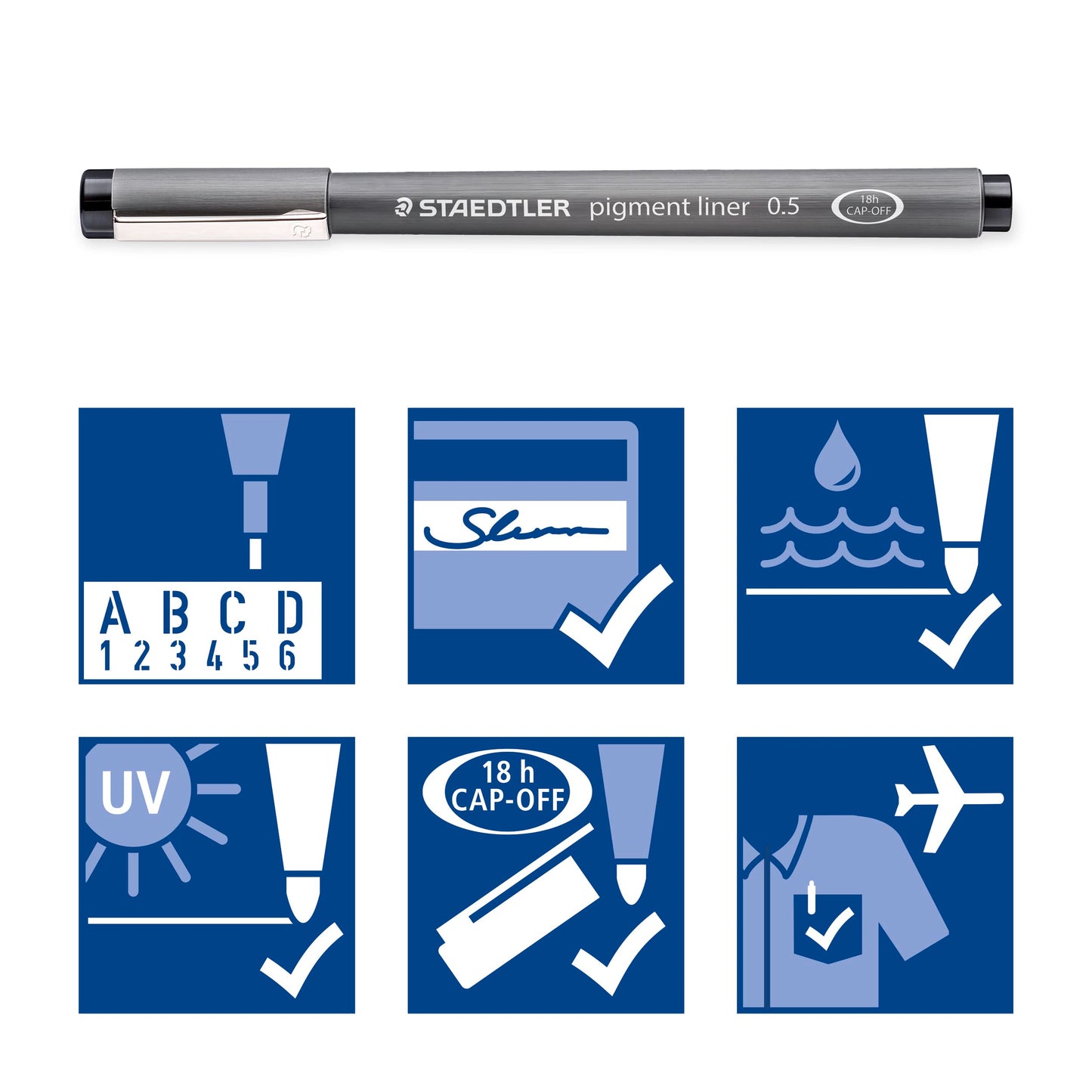 Staedtler Pigment Liner, Fineliner Pen for Drawing, Drafting, Journaling, 0.05mm, Black, Box of 5 Pens, 308 0059M