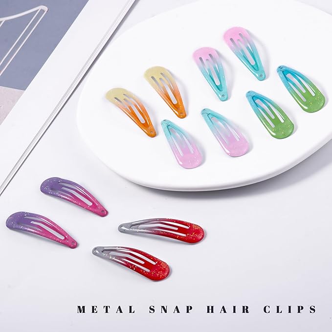 20 PCS Metal Snap Hair Clips Water Drop No Slip Barrettes for Women Bright Small Hair Clips For Thick And Thin Fine Hair,Assorted Colors,1.97 x 0.5 In.
