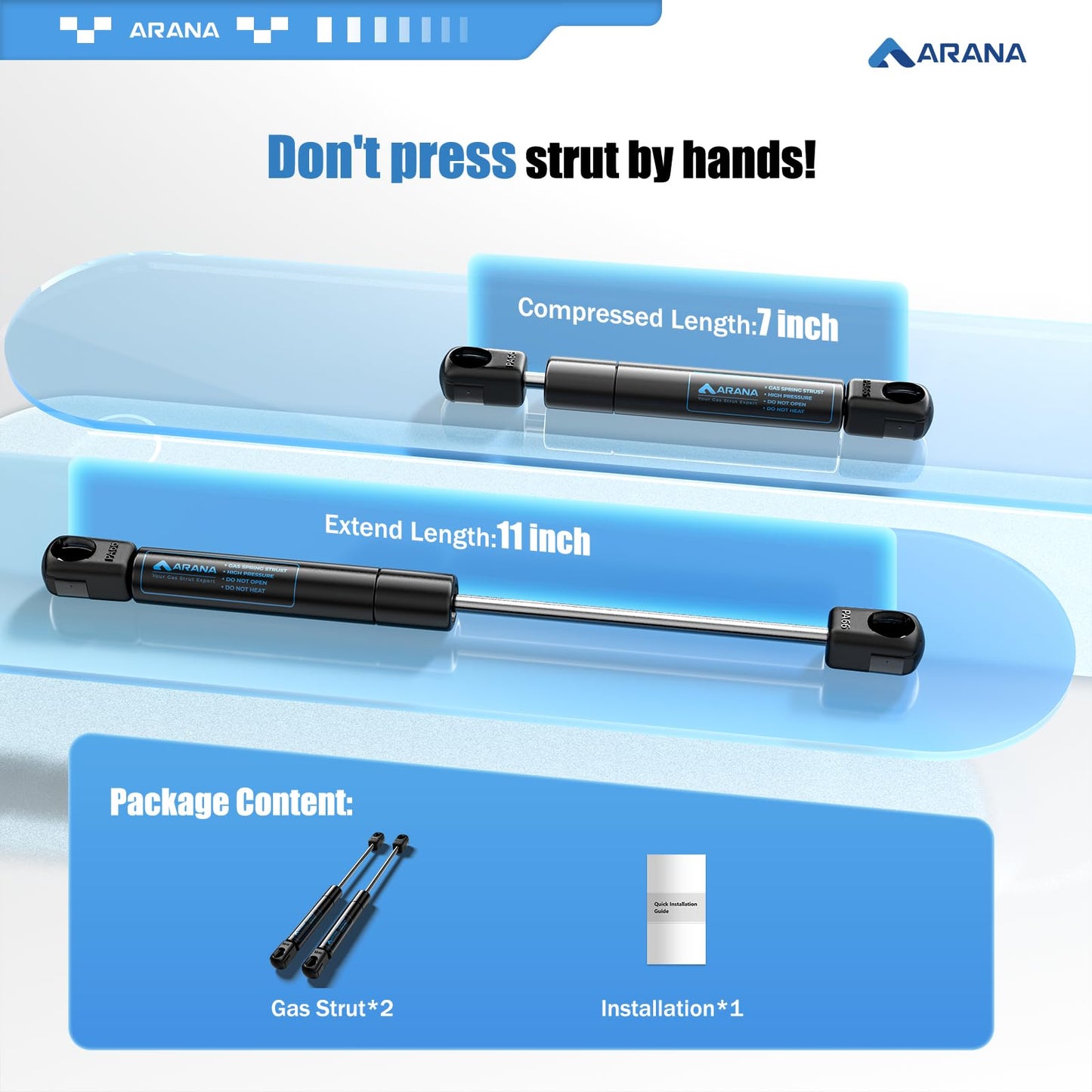 ARANA SX110P35 11 inch 35 lb Gas Struts Spring Shocks, 11 Lift Support Fit for Yakima Rocket Box Tool Box Truck Tractor Cab Door Toolbox Cabinet Door Toy Box Lids Camper Shell, 2Pcs