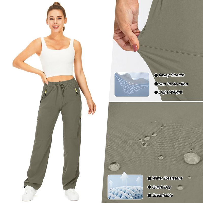 Toomett Women's Hiking Cargo Pants Quick Dry UPF50+ Outdoor Pants for Women Fishing Safari Travel Pants with Pockets,6608,Light Green,L