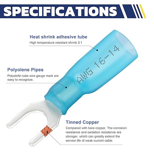 haisstronica 120PCS Heat Shrink Fork Spade Connectors #8 Waterproof Marine Grade Fork Terminal Connectors U-Type Yellow 12-10 Gauge