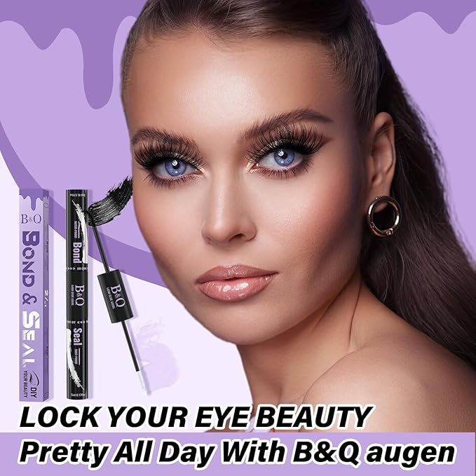 B&Qaugen Lash Bond and Seal Waterproof 10ML Eyelash Bond and Seal Lash Glue for Lash Clusters 72 Hours Black Lash Glue and Bond Super Strong Lash Extension Bond and Seal Long Lasting (NewST-HEI New)