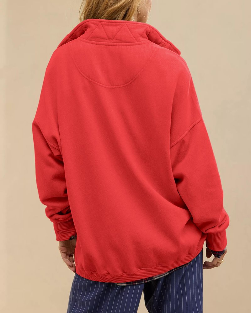 Gacaky Sweatshirt for Women Oversized Casual Long Sleeve Button Henley Neck Pullover Tops Fashion Outfits Clothes Red XS