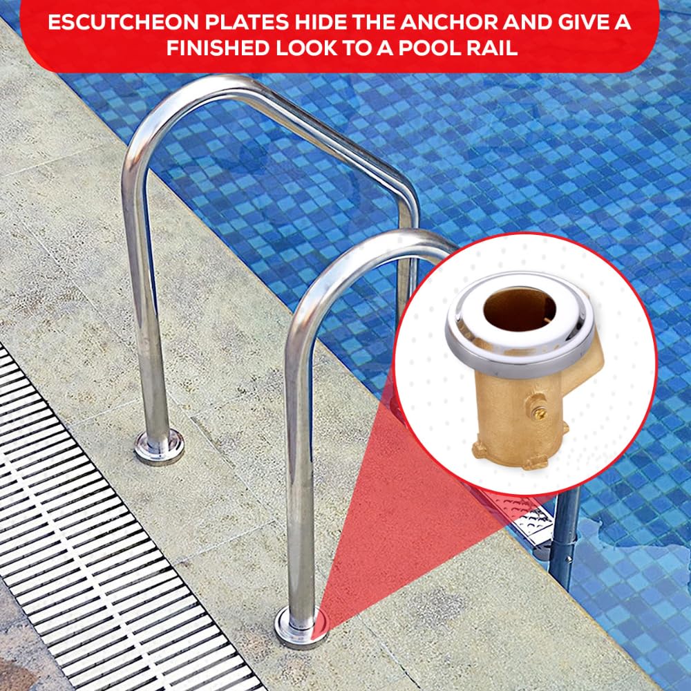 Brass Pool Rail Anchor and Escutcheon Set – 2 Pack Inground Anchors with 4" Depth – Fits 1.90" OD Tubing – Heavy-Duty Mounting Kit for Pool Handrails and Ladders - 2 Pack