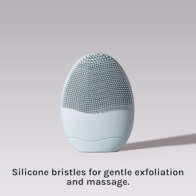 LOLLIPOP Dual-Sided Facial Cleansing Brush | Palm Size Silicone Face Exfoliator and Soft Fiber Cleanser | Manual Face Scrubber for Pores, Makeup Removal, Blackhead and Skincare Routine, Oceanic