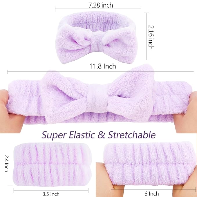 VELSCRUN Spa Headband, Makeup Face Wash Skincare Headbands, Bow Hair Band Party Favors for Washing Face, Stocking Stuffers For Women Teen Girls Christmas Gifts Hair Accessories Blue Purple