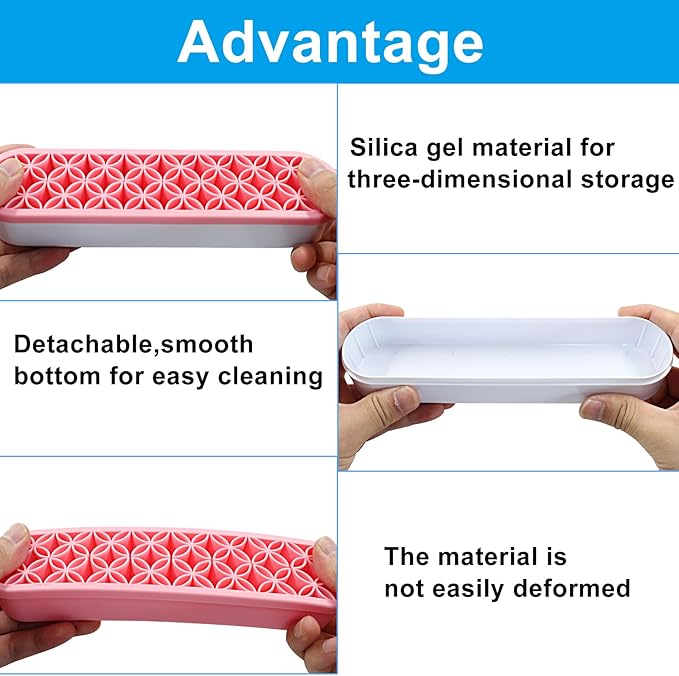 Pink Silica gel Makeup Brush Holder Box Multi-Purpose Silica gel Make Up Brush Storage Stand Rectangle Multipurpose Painting Pen Holder for Brushes,Art Craft and Painting Brushes