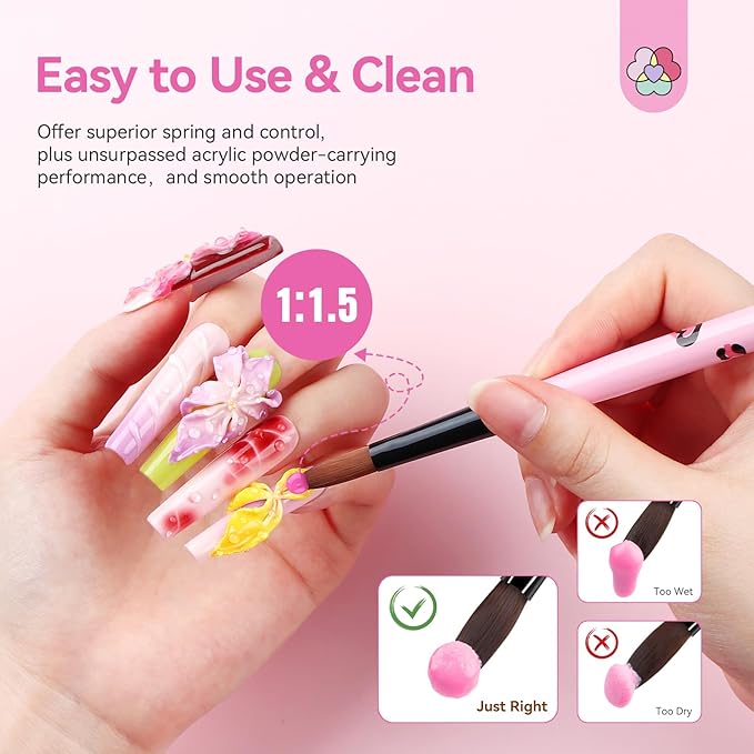 SAVILAND Acrylic Nail Brush Set: 3 Pcs Acrylic Brushes for Nails, Size 8/10/14 Professional Nail Art Brushes for Acrylics Powder Application, Acrylics Kit Set for Nails Extension 3D Caving DIY