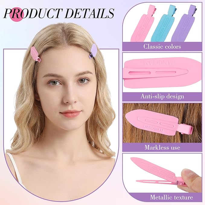 Obeoby 12-Pack No Crease Hair Clips, No Bend Hair Clip for Styling & Makeup, 2.76 Inch Metal Barrettes for Women Girls - Secure Bangs, Manage Stray Hair, Salon & Everyday Use (blue, pink, purple)