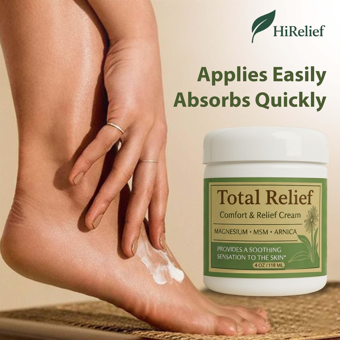 HiRelief Total Relief Magnesium Cream for Comfort – Fast-Absorbing MSM & Arnica Cream for Healthy, Comfortable Nerves and Daily Comfort – 4 Fl Oz (Pack of 3)