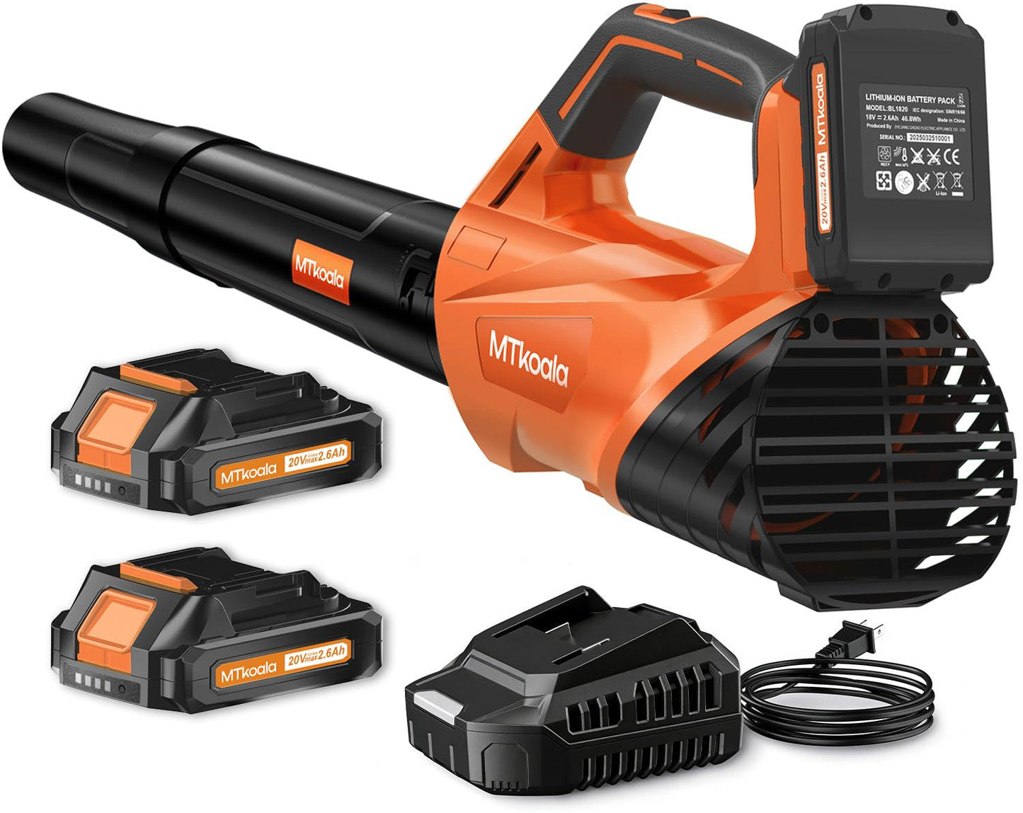2026 Upgrade Leaf Blower, Leaf Blower Cordless with 2 * 2.6AH Batteries and Fast Charger, 450CFM &150MPH and 2 Speed Mode, Lightweight Electric Leaf Blowers for Lawn, Yard, Leaves, Dust Car (Orange)
