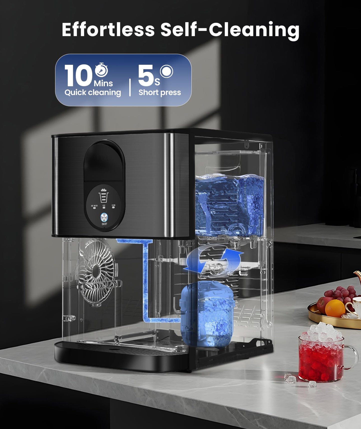 Cowsar Nugget Ice Maker Countertop, 44lbs/24H Soft Chewable Pellet Ice Machine with Dispenser, Self-Cleaning, 2.4L Removable Water Tank, One-Click Operation, Ideal for Home/Kitchen/Bar/Office, Black