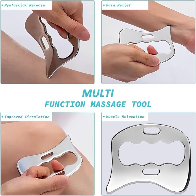 2-in-1 Stainless Steel Gua Sha Muscle Scraper Tool, Myofascial Scraping Tools for Physical Therapy, Lymphatic Drainage Massager, Soft Tissue Massage Tool (S+D)