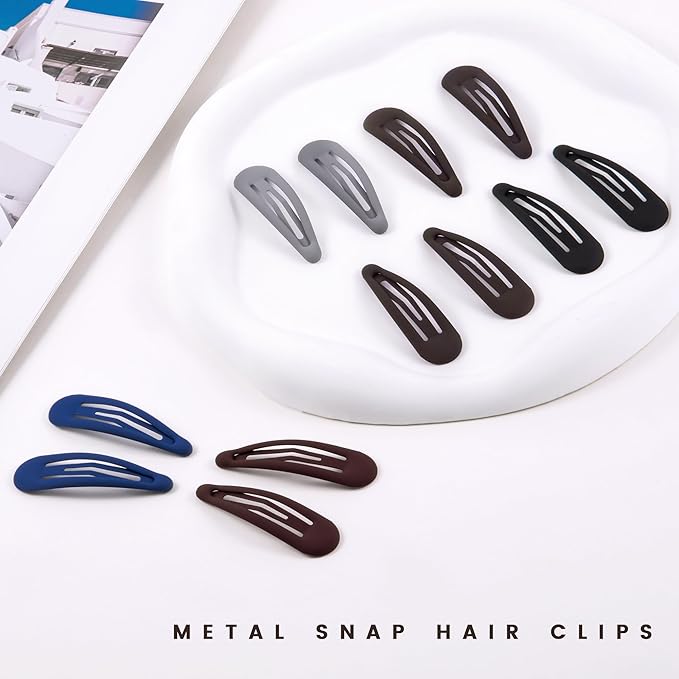 Small Hair Barrettes For Women No Slip Metal Snap Clips For Thin And Fine Hair,Matte Black Brown Blue Red Gray,20 PCS,1.97 x 0.5 Inch.