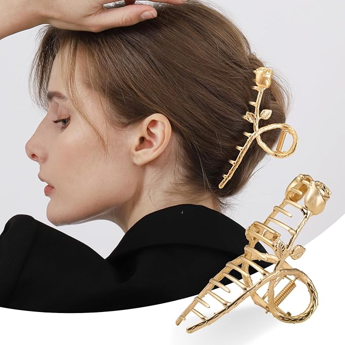 LUKACY 6 Pack Large Metal Hair Claw Clips - 4 Inch, Perfect Big gold Jaw hair clamps for Women and Thinner, Thick hair styling,Strong Hold, Fashion Hair Accessories (Style 2)