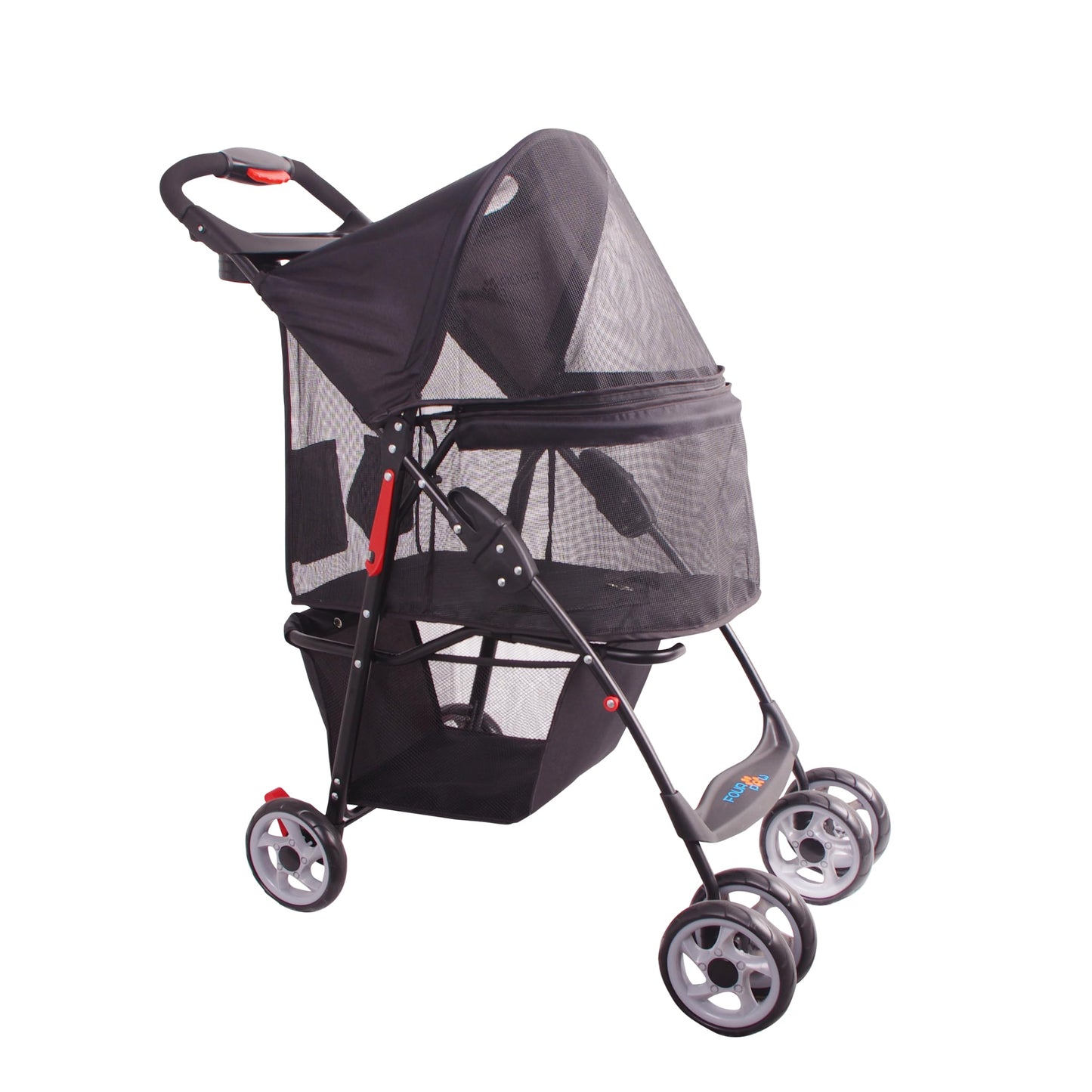 FOURPAW Full-Window pet Stroller 4 Wheels for Cats & Dogs, with Storage Basket,Cup Holder, Travel Puppy/Cats Stroller.