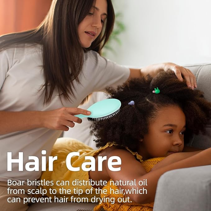 Boar Bristles Hair Brush for Women and Men, Detangling Hair Brush for Smoothing Massage Add Shine, Nylon&Boar Bristles Detangler brush for Hair Healthy (1 Pack-MintGreen)
