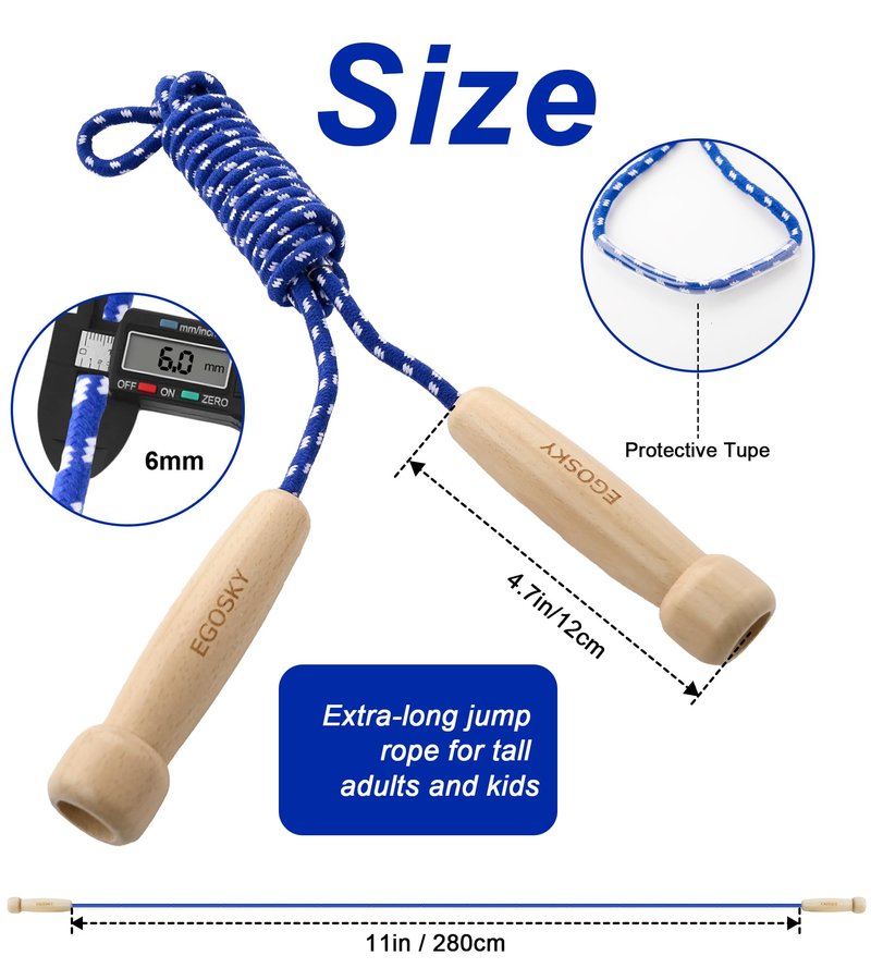 Jump Rope for Women Men Kids, EGOSKY Adjustable Wooden Handle Skipping Rope for Adult Boys Girls Fitness Exercise Outdoor Activity (Blue)