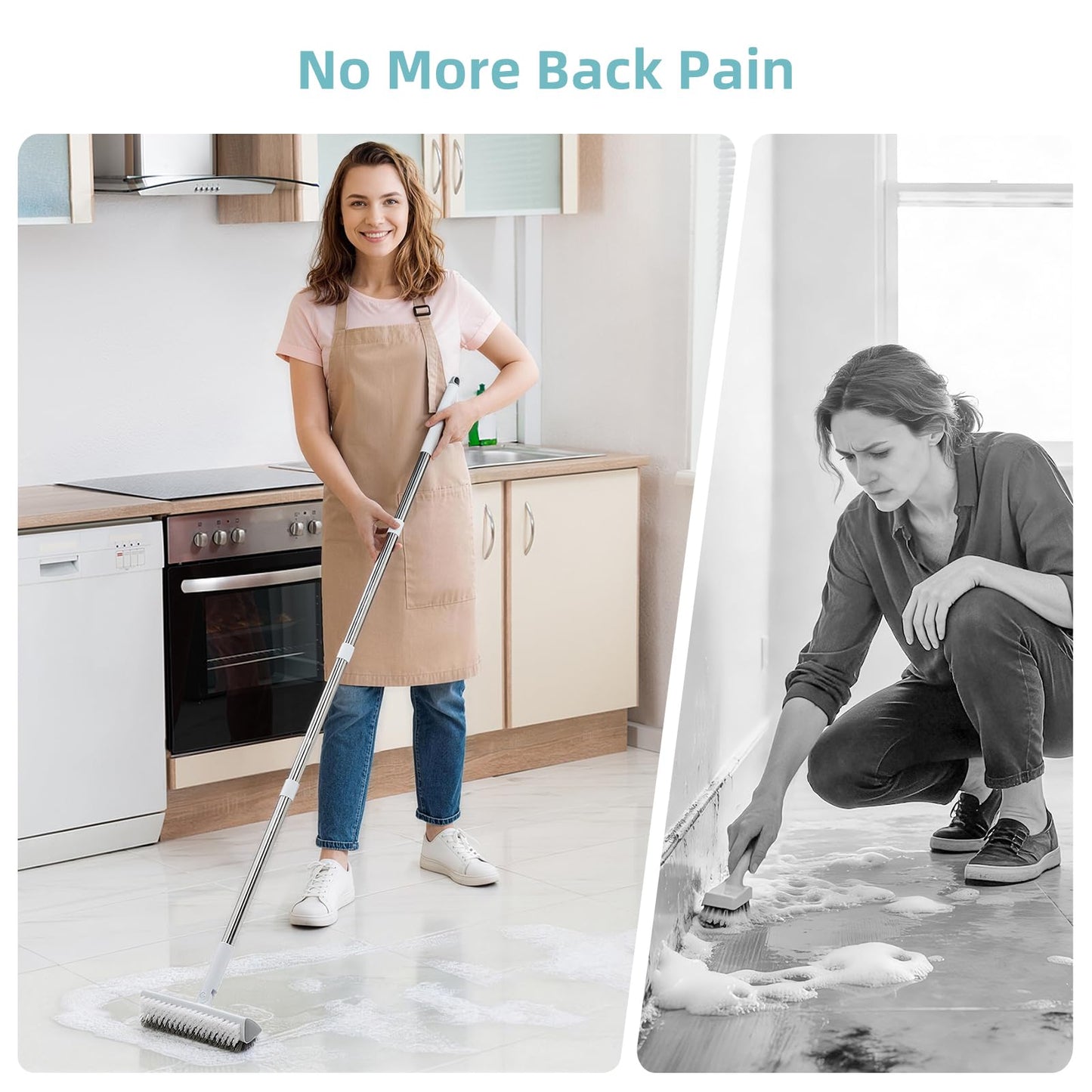 MOPALL Floor Scrub Brush with Long Handle 55", Dual-Sided Stiff Bristle Grout Brush with 180° Rotatable V-Shape Head, Heavy Duty Shower Cleaning for Bathroom Tile, Patio, Deck, Garage, Pool & Corner