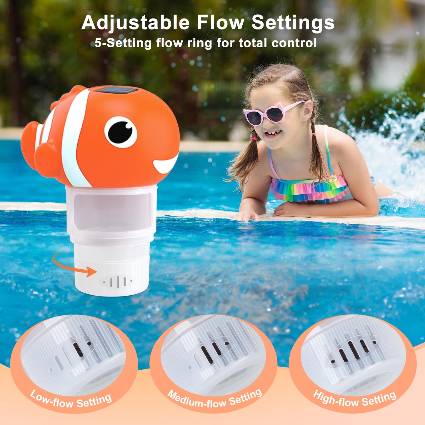 Covfirst Pool Chlorine Floater, Solar Floating Pool Chlorine Dispenser with Light, Adjustable Release, Large Size Spa Chemical Dispenser for 3 inch Tabs, Easy Opening Chlorines Floater for Hot Tub