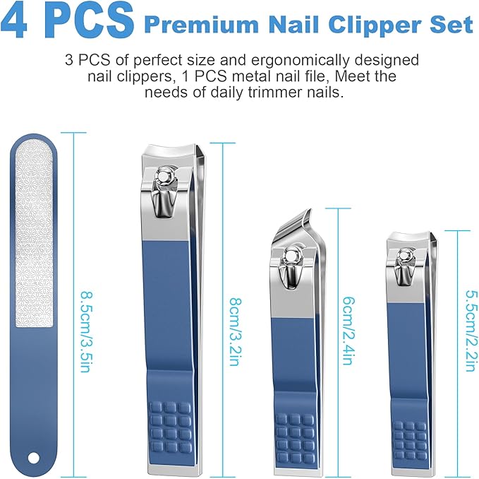 DUCOO Nail Clipper Set, 4 PCS Ultra Sharp Nail Clippers for Men, Women, Adults Toenail Fingernail Clippers, Stainless Steel Nail Cutter & File, Blue