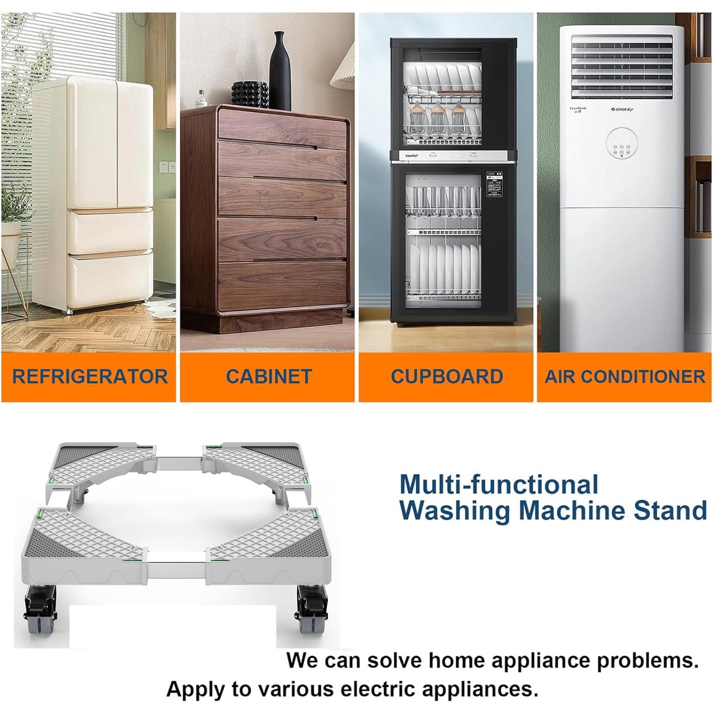 Mini Fridge Stand with 4 Locking Wheels 16.9"-25.6" Adjustable Dolly Base for Furniture Portable Refrigerator Stand (White)