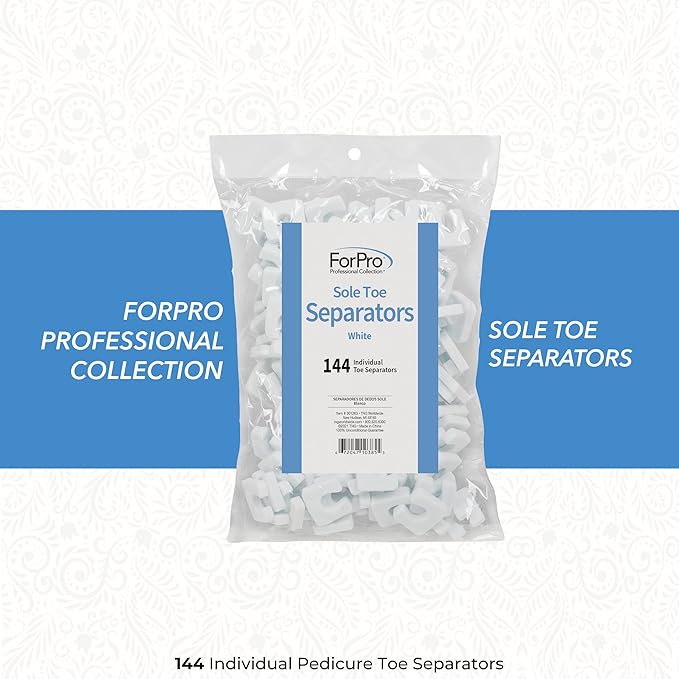 ForPro Sole Toe Separators, White, Individual Toe Separators for Pedicures, 144-Count