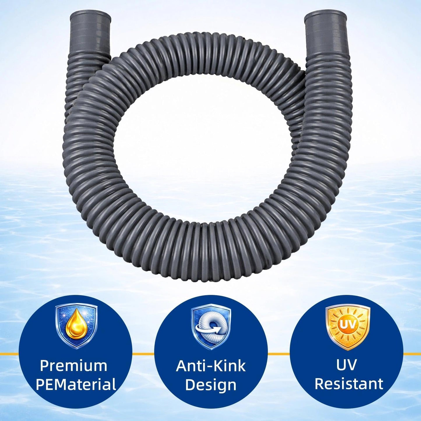 Btanadi 1.5" x 59" Above Ground Pool Hoses Heavy Duty, Replacement Hose Leak-Proof for Filter Pumps & Salt Systems, Pool Hoses for Above Ground Pools with 8 Metal Clamps（Gray,4Pcs)