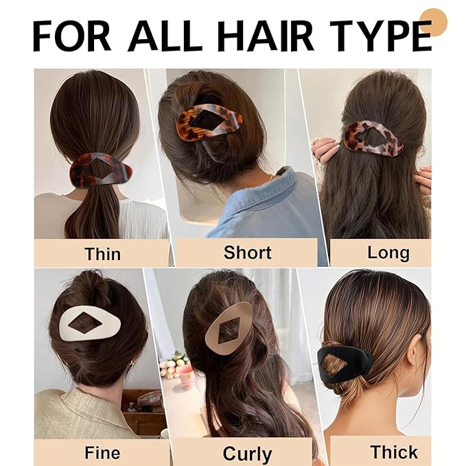 5 PCS Flat Hair Clips, No Crease Flat Claw Clips for Women, Large Strong Hold Barrettes for Thick Thin Hair, French Duckbill Styling Accessories(Tortoise)