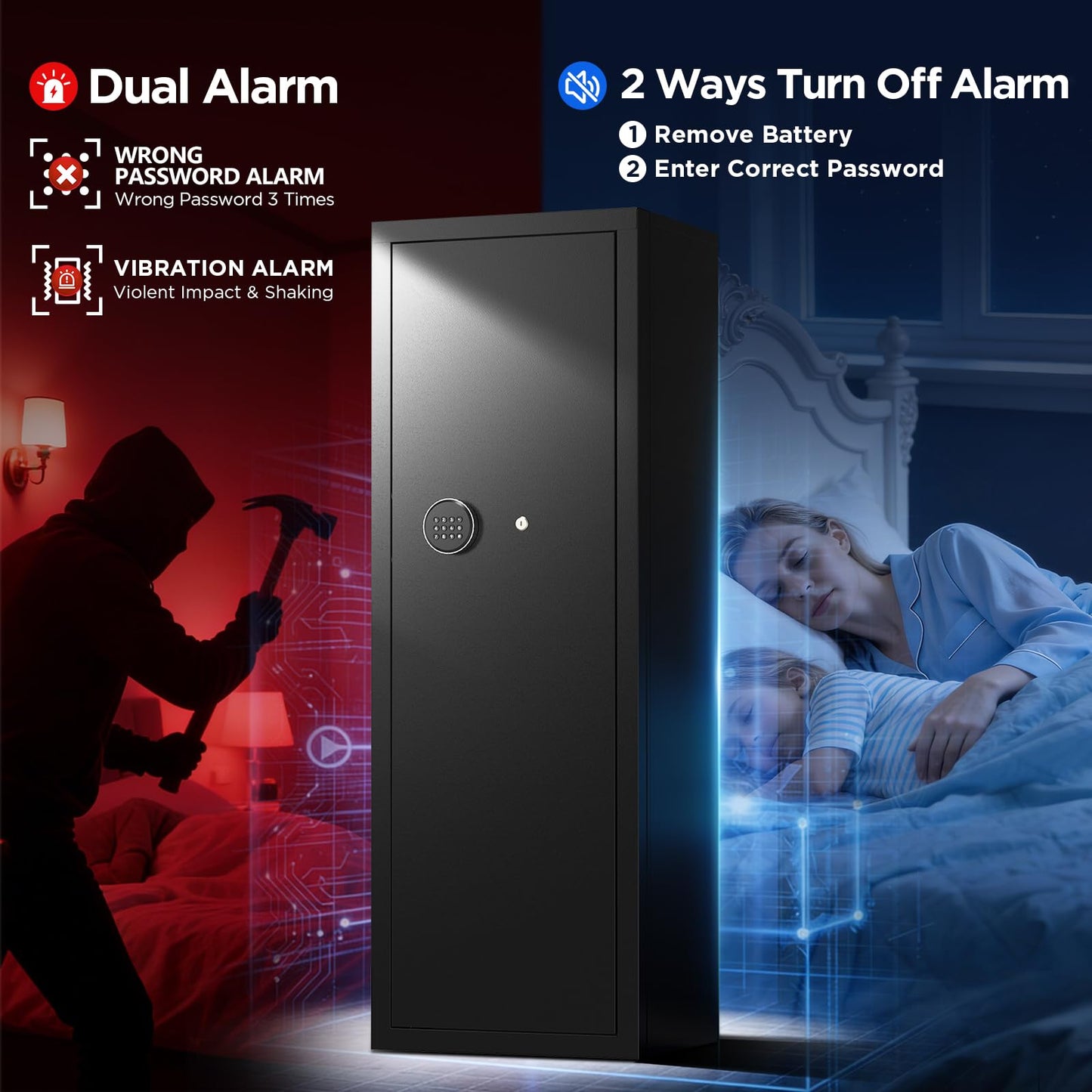 MSYCOST 8-10 Gun Rifle Safe for Home Security, Gun Safe for Rifles and Pistols - Quick Access Digital Keypad | Easy Assembly Gun Safe with Adjustable Shelves (Fits Shotguns & Ammo)