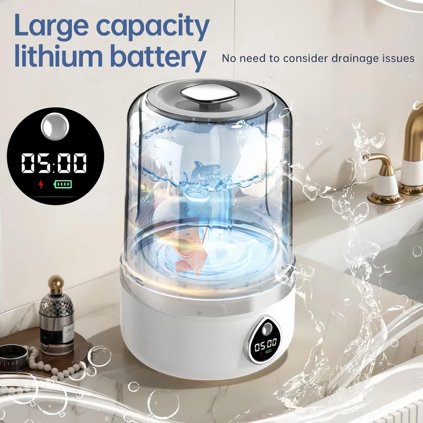 Portable Washing Machine, Compact Mini Washing Machine for Delicates & light garments, Cordless Portable Washer, 1.4L White Mini Washer, Great for Dorm, Apartment, Travel