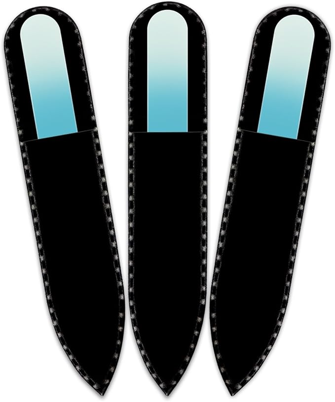 Mont Bleu Rainbow Crystal Nail File in Black Pouch - Small - Purse Size - Czech Tempered Glass - Handmade in Czech Republic - Glass Nail File Manicure Nail Care