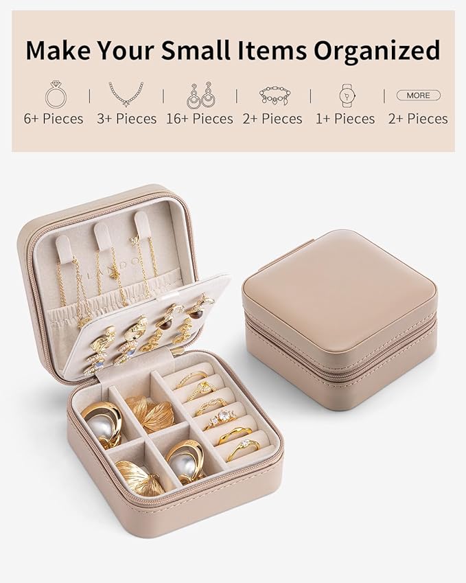 VLANDO Bridesmaid Proposal Gifts - Travel Jewelry Case, Small Travel Jewelry Organizer Box for Girls Women - Toffee